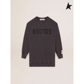Golden Goose Golden collection sweatshirt dress with logo in anthracite gray with a distressed treatment dark gray