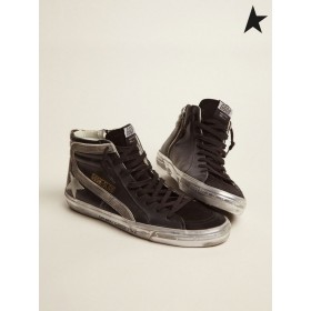 Golden Goose sneakers in black leather with leopard-print pony skin heel tab, black