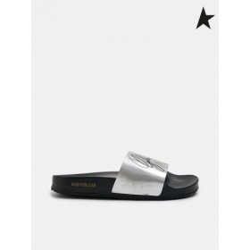 Golden Goose black Poolstars sneakers with silver strap silver black
