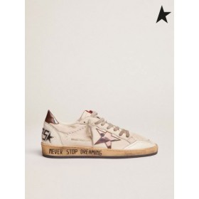 Golden Goose Ball Star sneakers in white nappa leather with smoky gray holographic inserts and black lettering on the sole white