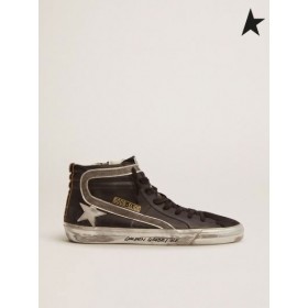 Golden Goose sneakers in black leather with leopard-print pony skin heel tab, black