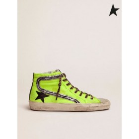 Golden Goose Dream Maker Sneakers collection slippers sneakers in fluorescent yellow canvas with black star black white black