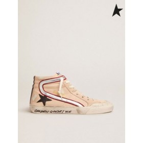 Golden Goose Penstar sneakers in pale salmon-colored nappa leather with black leather star and silver laminated leather flash red black silver