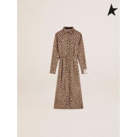Golden Goose Golden collection shirt dress with animal print and gold plumetis gold color