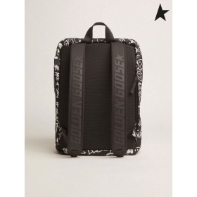 Golden Goose Journey backpack in black nylon with contrasting white decorations