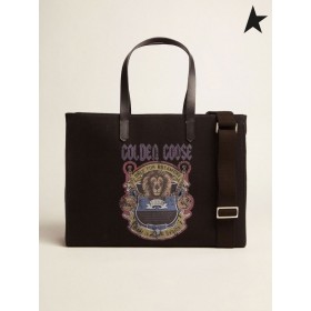 Golden Goose Black California East-West bag with vintage print coffee
