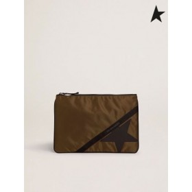 Golden Goose Large military-green nylon Journey pouch Stripes