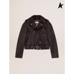 Golden Goose leather biker jacket black