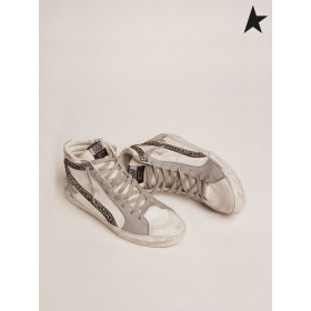 Golden Goose sneakers with white and gray leather upper and leopard-print suede flash white gray