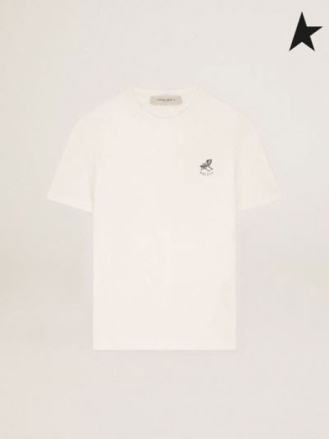 Ganso de ouro Vintage branco Ouro Resort coleção Cápsula de T-shirt com o contraste de preto logo na frente branco