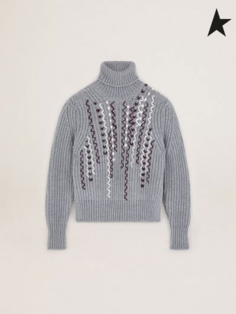 Ganso de ouro Cinzento melange Jornada de recolha de Doreen camisola de gola alta com contraste de bordado cinza