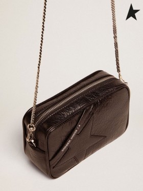 Golden Goose Mini Star Bag in glossy black leather with tone-on-tone black star