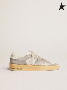 Ganso de ouro Stardan tênis de couro branco com estrelas, com GGDB imprimir-e-branco crepitar de-couro guia de calcanhar branco cinza preto branco