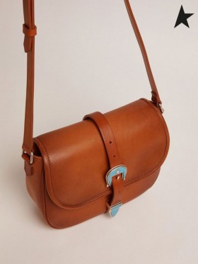Ganso de ouro Médio Rodeio Bag-in-tan-couro colorido com luz azul detalhes marrom