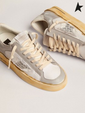 Ganso de ouro Stardan tênis de couro branco com estrelas, com GGDB imprimir-e-branco crepitar de-couro guia de calcanhar branco cinza preto branco