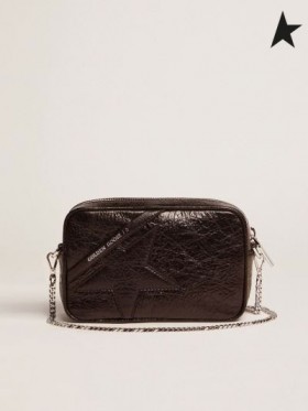 Golden Goose Mini Star Bag in glossy black leather with tone-on-tone black star