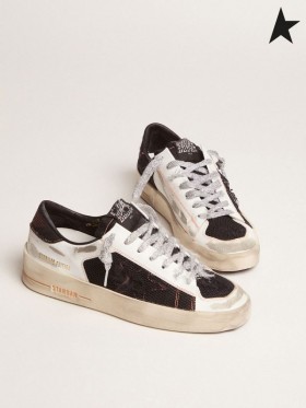 Ganso de ouro Branco Edição Limitada de LABORATÓRIO Stardan tênis com cordões de prata branco prata