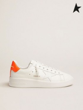 Ganso de ouro Branco Purestar tênis com fluorescente laranja guia de calcanhar