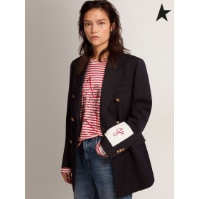 Ganso de ouro de abotoamento duplo blazer azul escuro azul