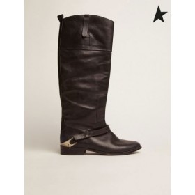 Ganso de ouro Charlie botas de couro preto com grampo no calcanhar tênis preto