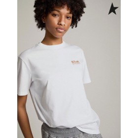 Ganso de ouro Branco com Estrela coleção de T-shirt com o logotipo e o estrela de brilho de ouro branco