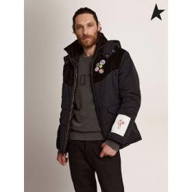 Ganso de ouro coleção de Ouro acolchoado jaqueta azul-escuro de nylon e algodão preto de veludo azul-escuro preto