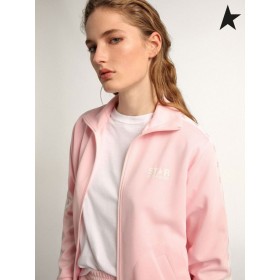 Ganso de ouro cor-de-Rosa Denise coleção de Estrela zipado moletom com faixa branca e contraste de cor-de-rosa estrelas