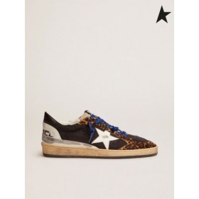 Ganso de ouro Bola de Estrelas tênis preto angustiado de lona, o leopard-print pele de pônei insere e multi-foxing preto
