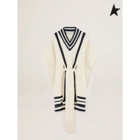 Ganso de ouro Oversize Jornada de recolha de Dane cabo branco natural-lã colorida com contraste de azul detalhes branco