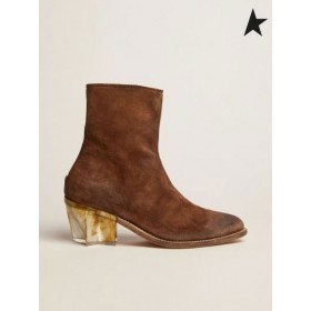 Ganso de ouro Estrelas botas em encerado marrom de camurça com esculpida calcanhar com um acabamento metálico marrom
