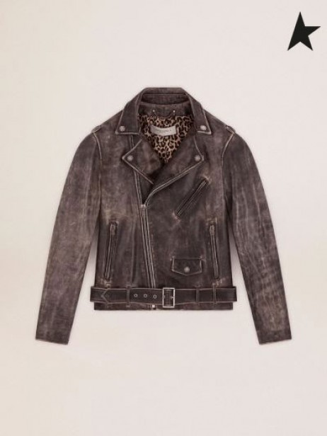 Golden Goose fekete bőr motoros kabát, fekete