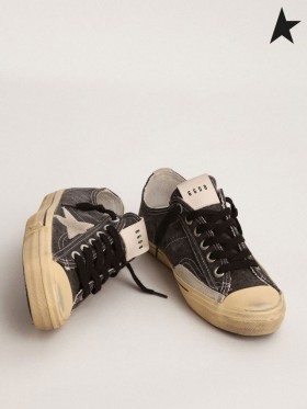 Golden Goose V-Star KFT tornacipő, fekete vászon jég-szürke velúr csillag sarok lap fekete szürke szürke szürke
