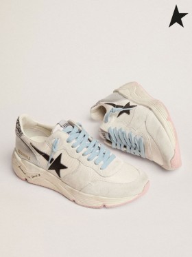 Golden Goose Kizárólagos KFT tornacipő, fehér háló, valamint velúr ezüst glitter sarok lap, fekete bőr csillag, fehér, fekete, ezüst, piros