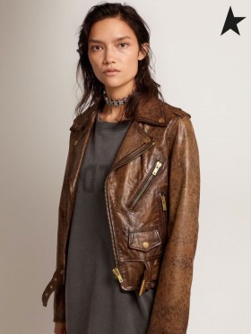 Golden Goose-Arany kollekció szomorú-kezelés bőr motoros kabát állat nyomtatás Nyomtatási Állat