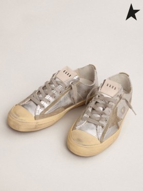 Golden Goose V-Star KFT cipők, ezüst metál bőr csillag jég-szürke velúr ezüst szürke szürke