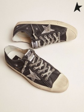 Golden Goose V-Star KFT cipők a farmer ezüst csillag, mind függőleges csík ezüst