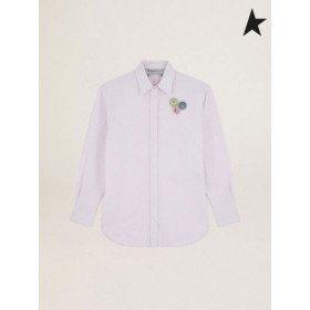 Golden Goose Túlméretezett Utazás gyűjtemény, ing, rózsaszín, fehér függőleges csíkok pedig csapok rózsaszín fehér