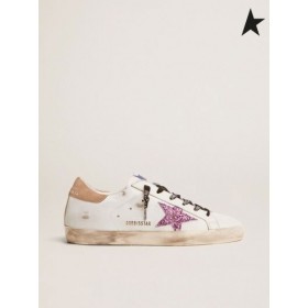 Golden Goose Szuper-Star edzőcipőt a fehér bőr a levendula-színű csillogó fehér csillagos