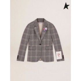 Golden Goose-Arany kollekció egysoros zakó, szürke, fehér, Walesi Herceg ellenőrizze, szürke, fehér