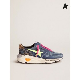 Golden Goose Farmer Futó Cipő Talp cipők, fluoreszkáló sárga csillagot, leopárdmintás póni bőr sarok lap Fluoreszkáló sárga fukszia