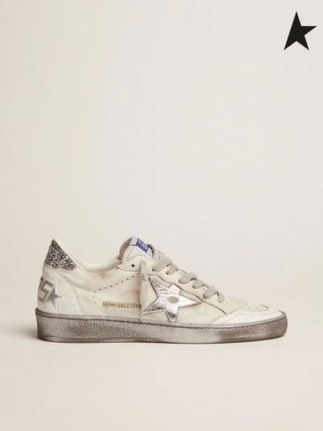 Gé órga Liathróid Star LTD sneakers le silver glitter súil cluaisín agus airgid lannaithe leathair réalta bán