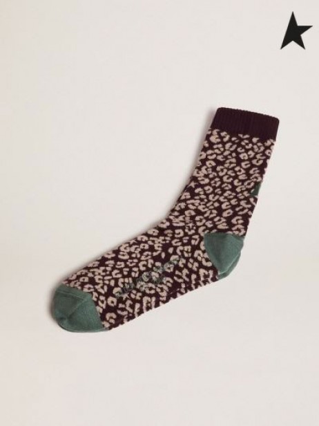 Órga Gé Ainmhithe-cló stocaí le bonn sméar dubh agus míleata glas-sonraí donn dubh glas óir dath