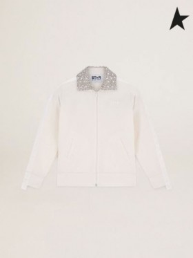 Órga Gé Papyrus bán Denise Star bailiúchán zipped sweatshirt le criostail collar bán