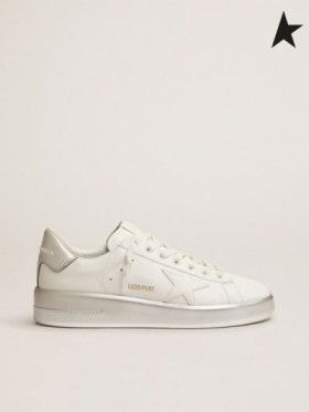 Órga Gé Purestar sneakers i leathar bán le silver lannaithe táb súil agus foxing bán silver