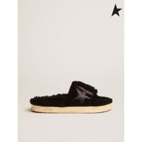 Órga Gé Poolstars Sneakers dubh shearling le réalta i ton-ar-ton leathair dubh dubh