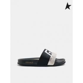 Gé órga dubh Poolstars sneakers le dhá-dath agus lógó strap dubh bán