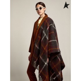 Órga Gé Turas bailiúchán Davie poncho i sheiceáil brushed patrún olann dark grey