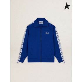 Gé órga Solas gorm Denis Star bailiúchán zipped sweatshirt le stiall bán agus i gcodarsnacht solais réaltaí gorm solas gorm