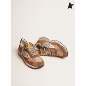 Órga Gé Daid-Star sneakers i tobac-daite mogalra agus suede le leathar bán réalta agus dubh leathar súil cluaisín dearg bán dubh