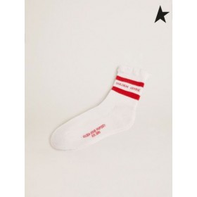 Órga Gé stocaí cadáis le bponc bailchríocha, stripes dearg agus Órga Gé lógó donn dearg dearg